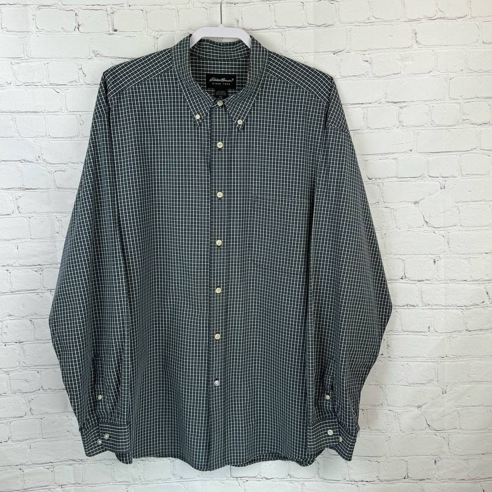 Eddie Bauer Shirt Mens XXL Button Up 100% Cotton Windowpane Check Blue